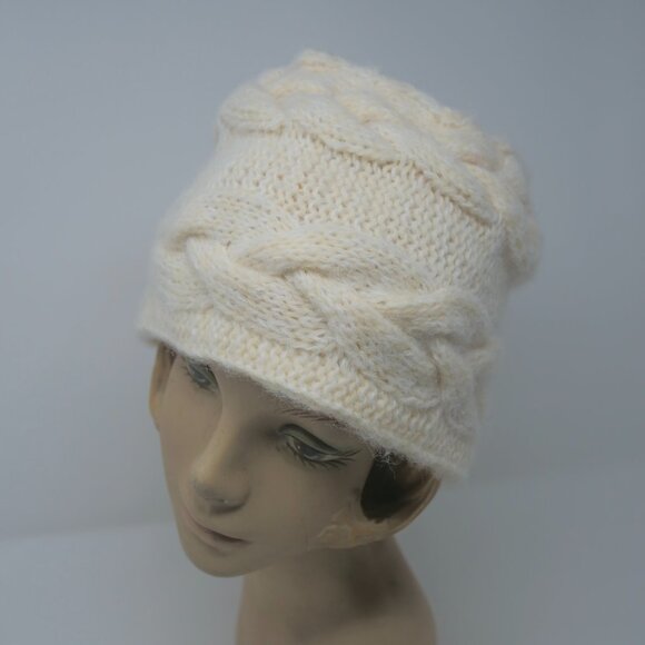 vtg 60s Retro Hand Knit Cream Ivory Mod Cable Pillbox Bucket Hat Cottagecore EUC - Picture 2 of 7